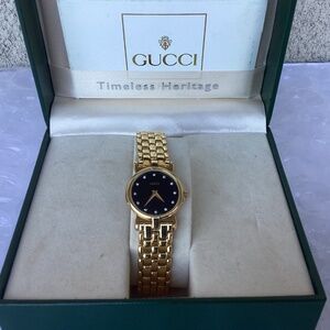 Gucci Vintage 3400L Watch Diamond Dial Gold Tone Good Preowned Condition